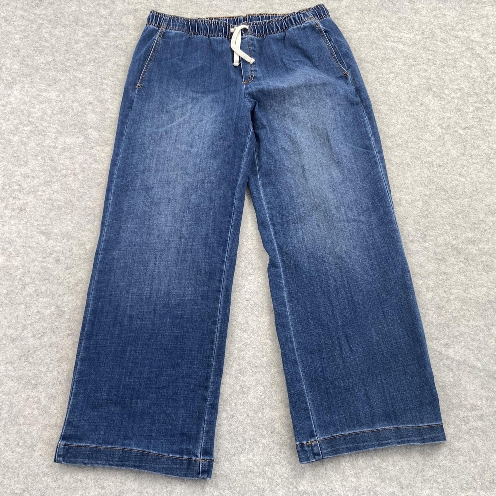 Buffalo David Bitton Wide Leg Jeans Womens L (35x29) Blue Med Wash Stretch Denim